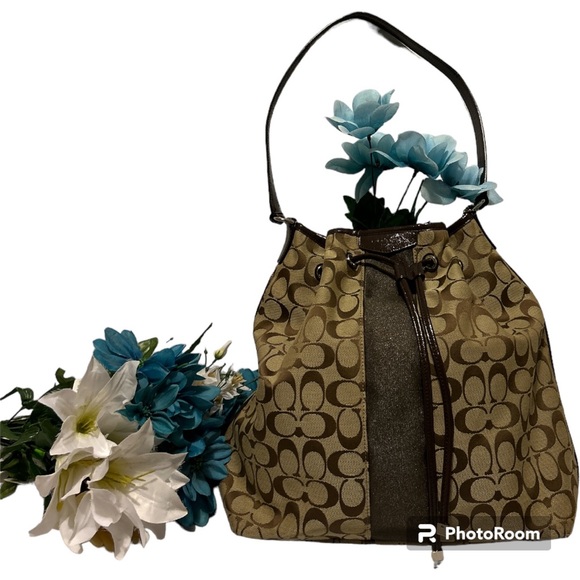 Coach Handbags - Coach Brown and cream signature drawstring bag.